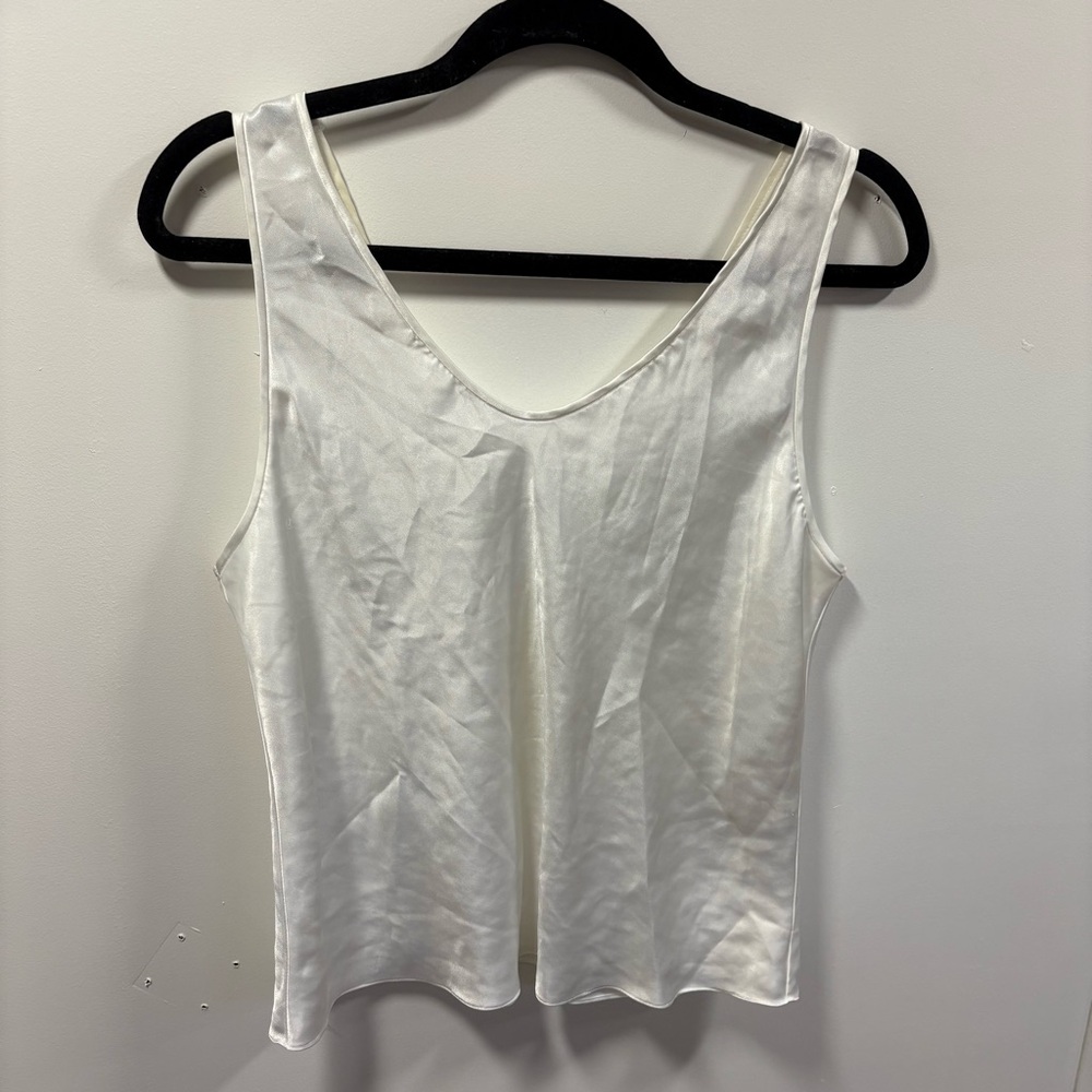 Classic Vintage Linda Montreal Elegant Romantic White Satin Cami Top Medium
